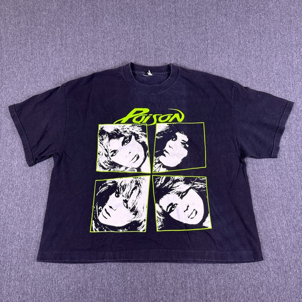Vintage 2006 Poison Band Tour T-Shirt Cyanide Rock Tee Cropped Punk Y2K